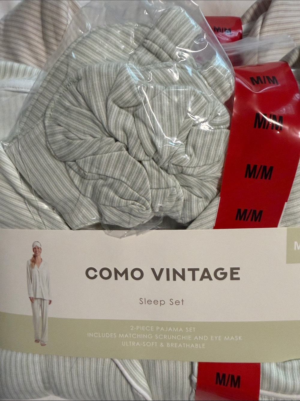 Como Vintage Light Green & White Striped Sleep Set - Picture 4 of 4